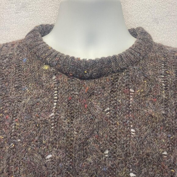 Vintage 90s Fisherman Knit Wool Blend Sweater Mens XL Brown Donegal Flecks Cable - Picture 3 of 15